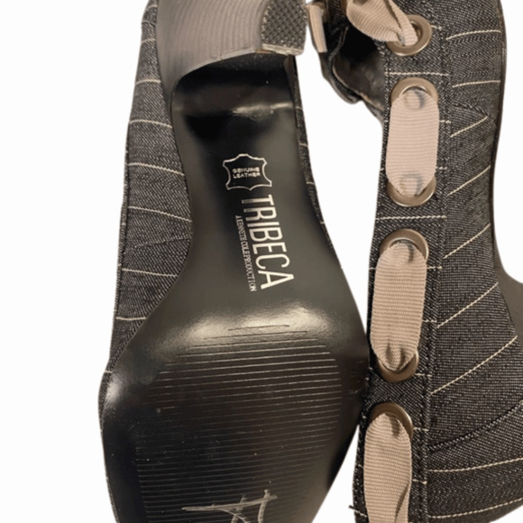 Tribeca Kenneth Cole womens shoe size 7 pumps high heel denim ribbon striped - Picture 9 of 10